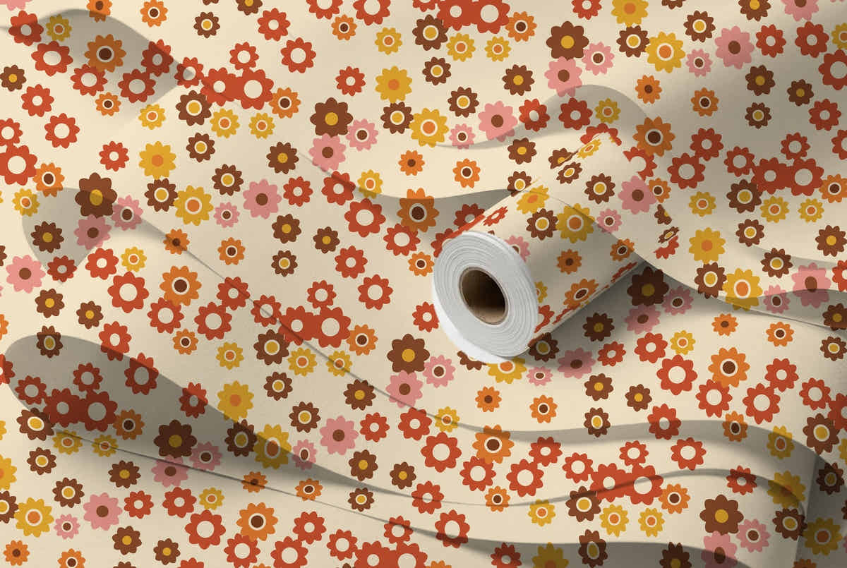 Rouleau de papier peint Flower power 70s, intissé premium