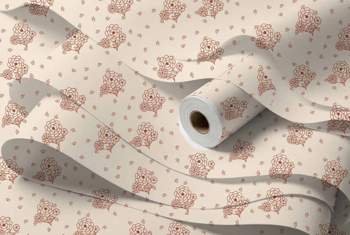 Rouleau de papier peint Toile florale – Terracotta, intissé premium