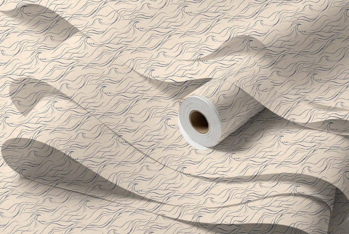 Papier peint Vagues japandi – Indigo – rouleau et lés