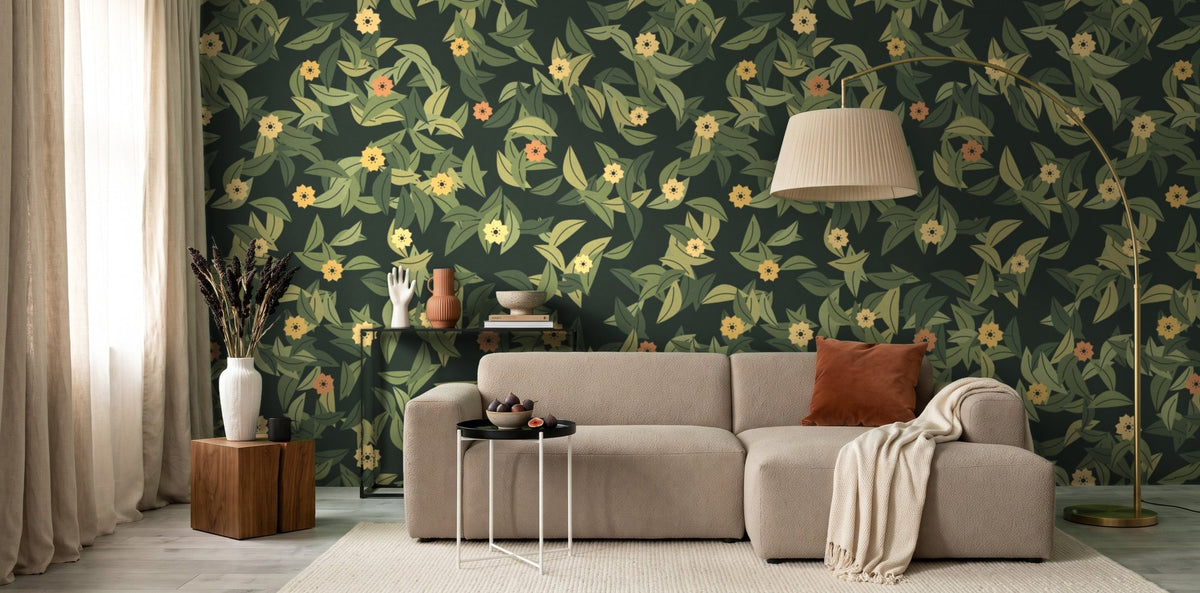 Papier peint Wallnia sur le mur d'accent d'un salon