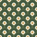 Papier peint Éventails Art déco – Émeraude et or, motif vert émeraude et or