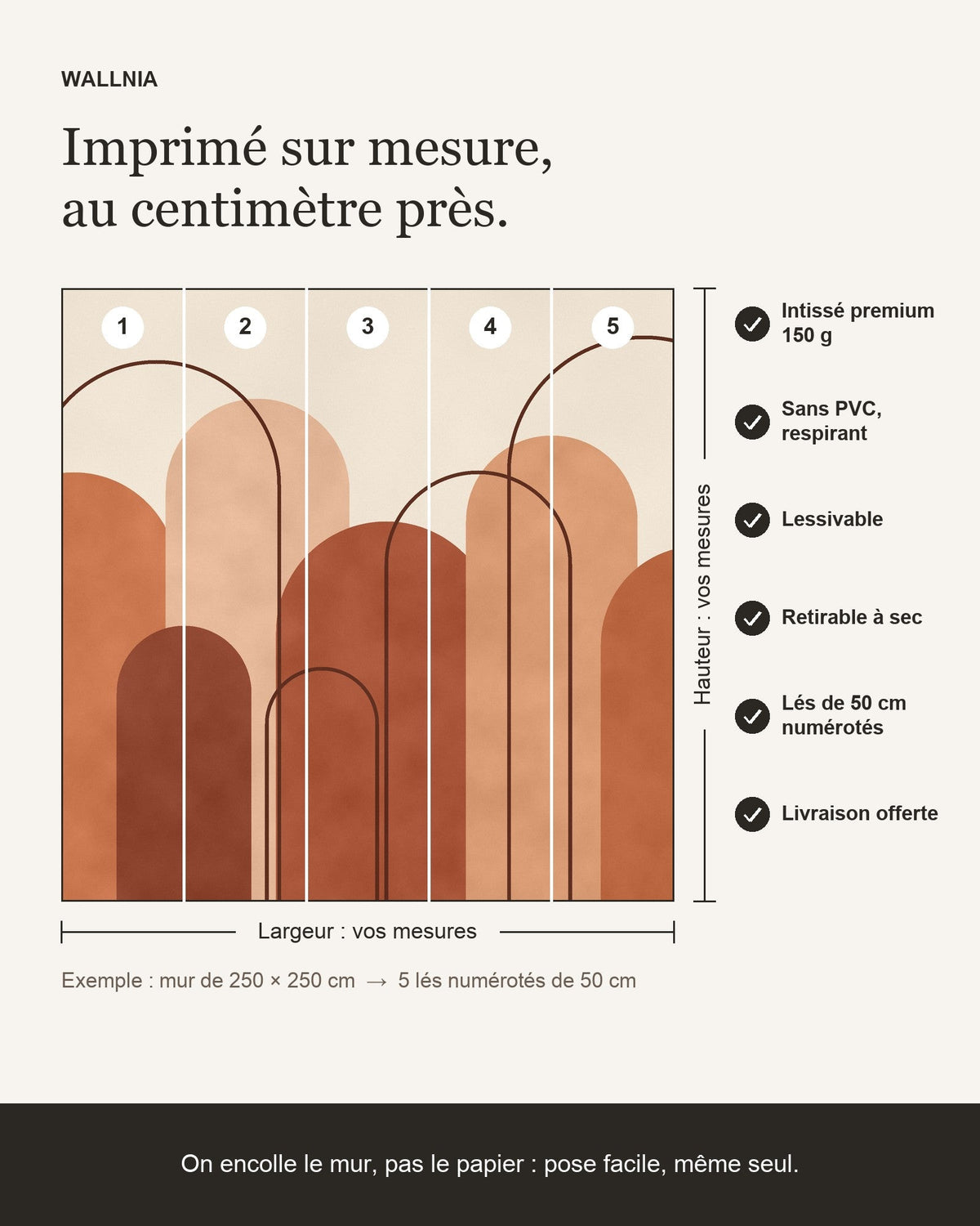 Infographie : papier peint Arches – Terracotta sur mesure, lés de 50 cm