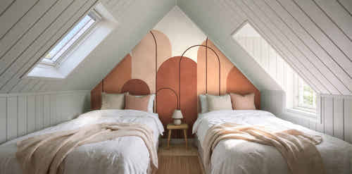 Papier peint Arches – Terracotta dans une chambre sous les toits