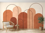 Papier peint Arches – Terracotta en situation (salon)