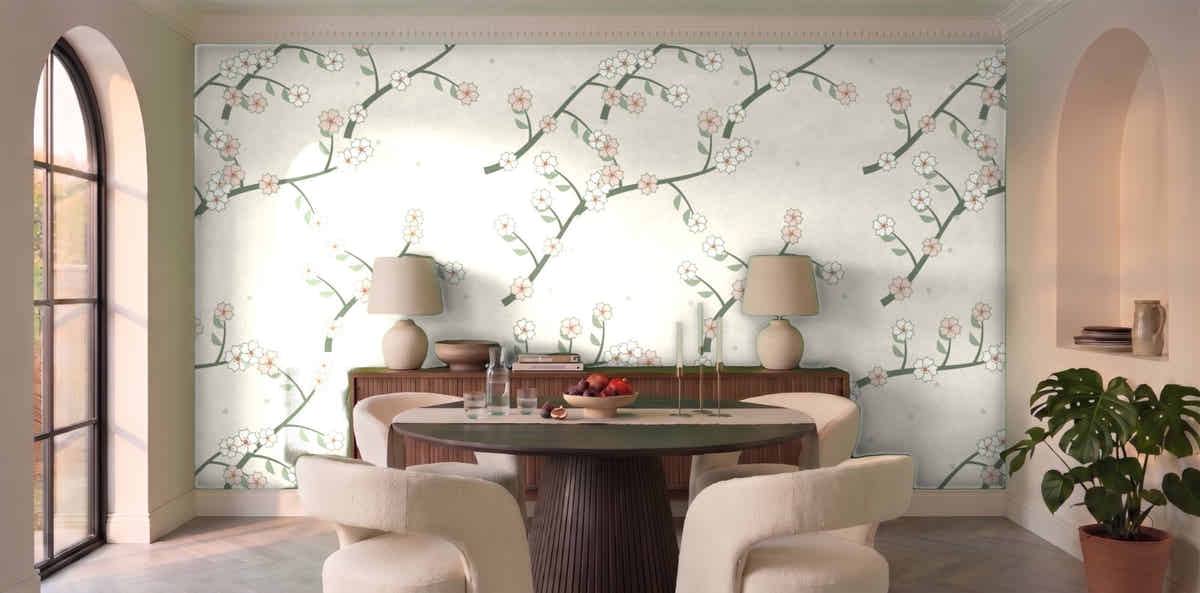Papier peint Chinoiserie – Sauge dans une salle à manger