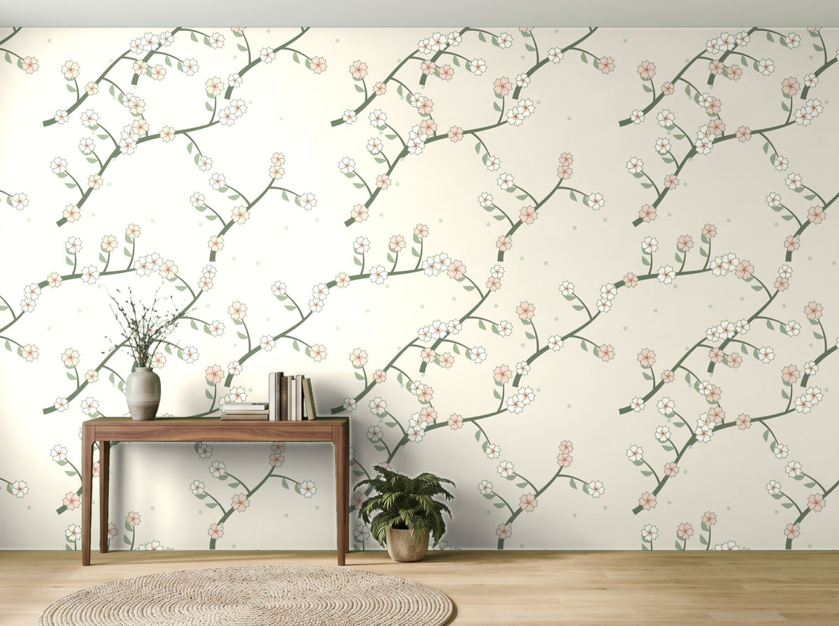 Papier peint Chinoiserie – Sauge en situation (entrée)