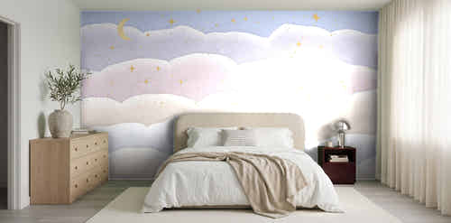 Papier peint Ciel de nuages – Pastel dans une chambre japandi