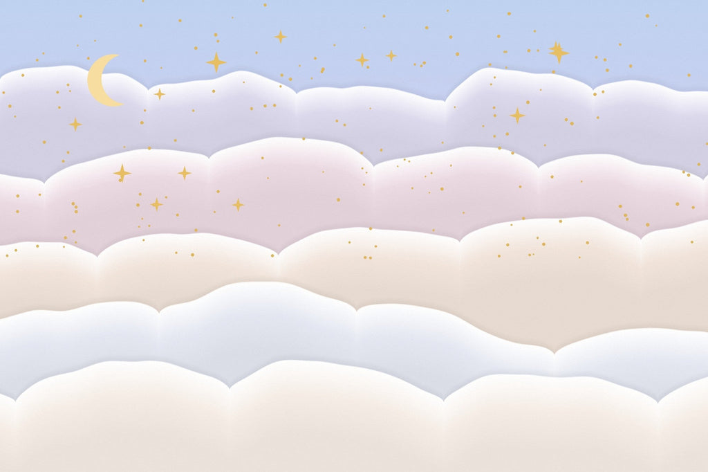 Papier peint Ciel de nuages – Pastel, nuages pastel et étoiles dorées