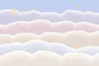 Papier peint Ciel de nuages – Pastel, nuages pastel et étoiles dorées