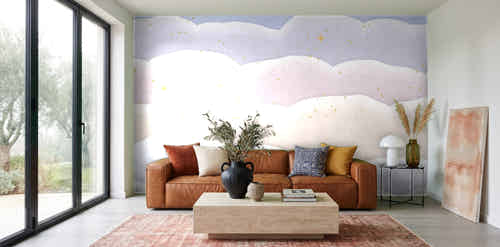 Papier peint Ciel de nuages – Pastel dans un salon avec baie vitrée