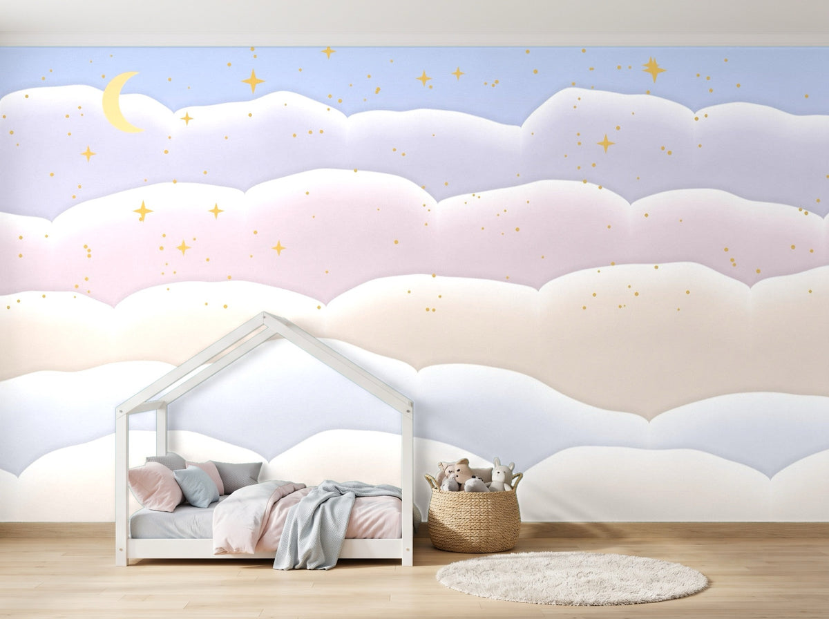 Papier peint Ciel de nuages – Pastel en situation (chambre d’enfant)