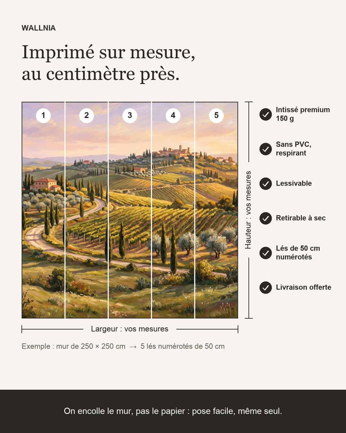 Papier peint Collines toscanes – Heure dorée – infographie de pose