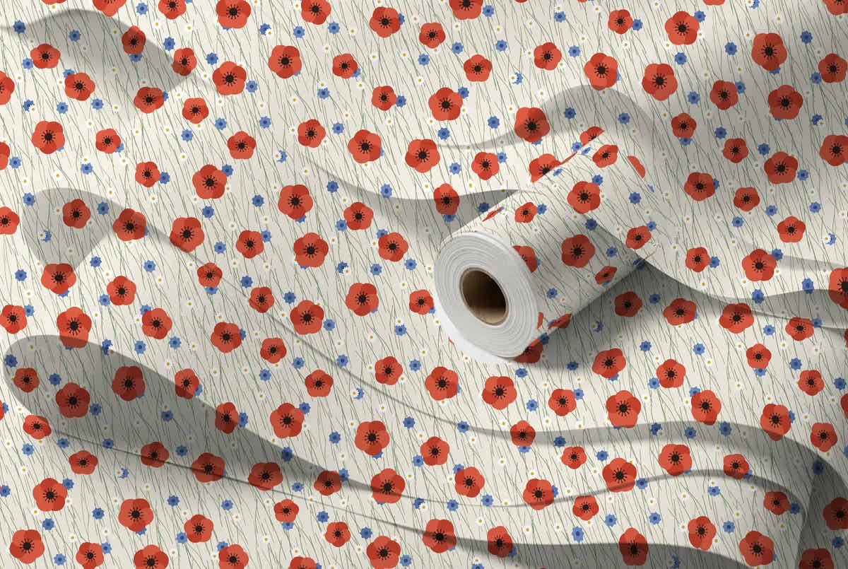 Rouleau de papier peint Coquelicots des champs, intissé premium
