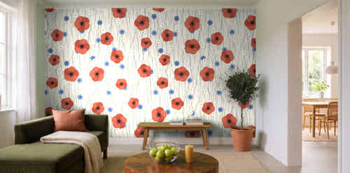 Papier peint Coquelicots des champs dans un salon lumineux