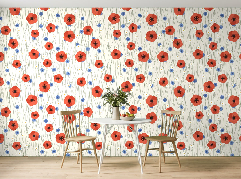 Papier peint Coquelicots des champs en situation (coin repas)