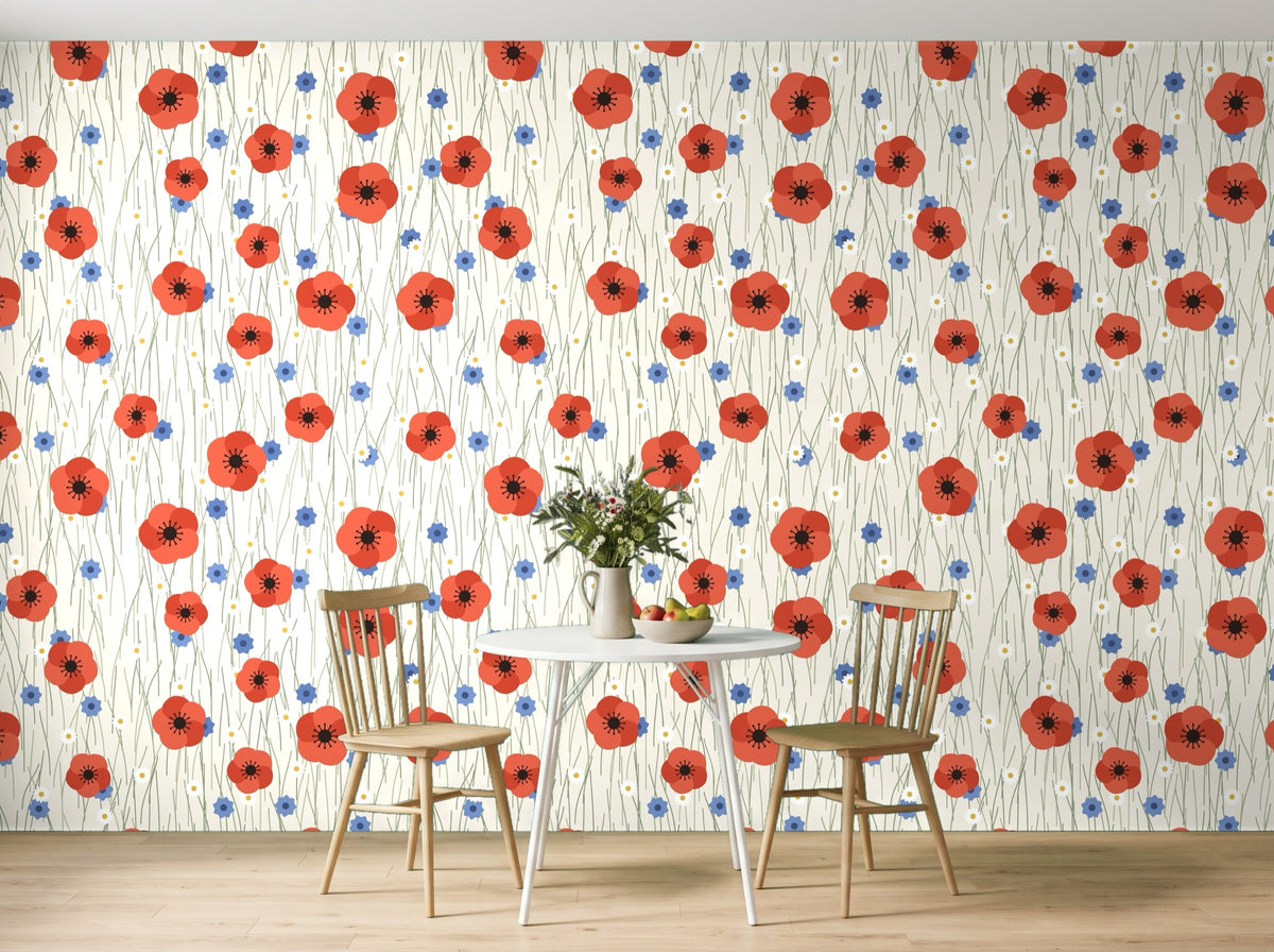 Papier peint Coquelicots des champs en situation (coin repas)