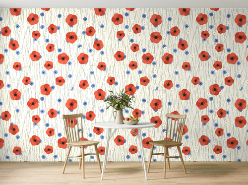 Papier peint Coquelicots des champs en situation (coin repas)