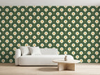 Papier peint Éventails Art déco – Émeraude et or en situation (salon)