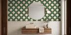 Papier peint Éventails Art déco – Émeraude et or dans une salle de bain