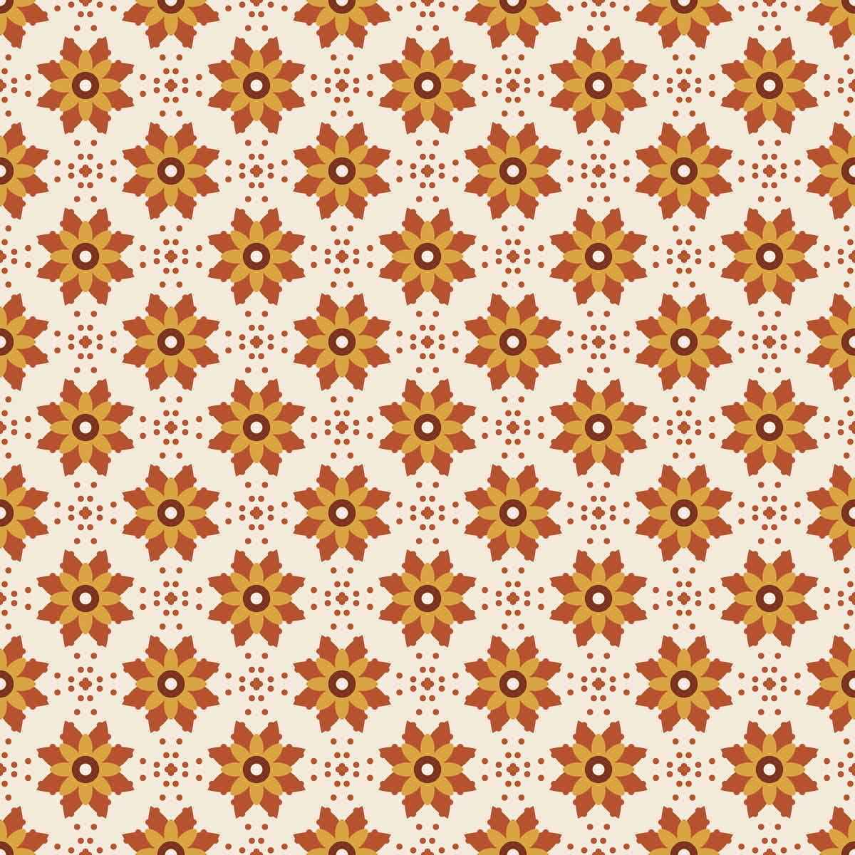 Papier peint Fleurs block-print – Terracotta, fleurs block-print terracotta et ocre