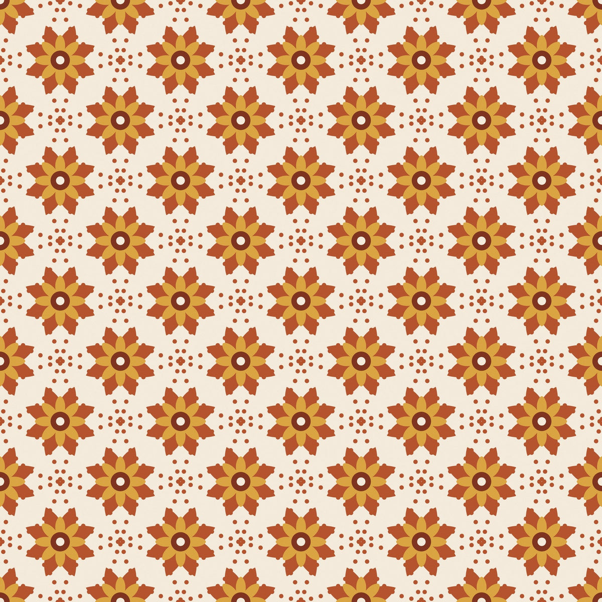 Papier peint Fleurs block-print – Terracotta, fleurs block-print terracotta et ocre