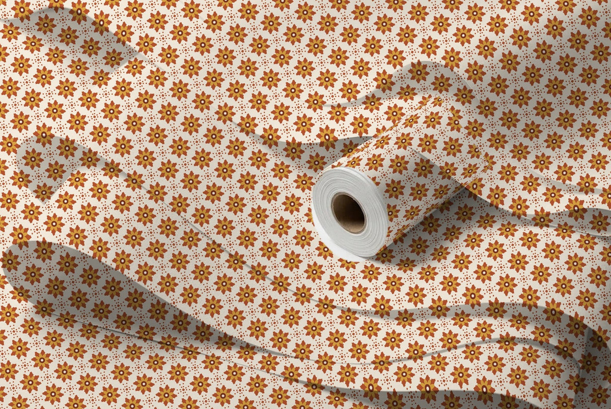 Rouleau de papier peint Fleurs block-print – Terracotta, intissé premium