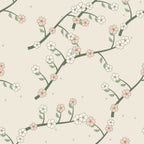 Papier peint Chinoiserie – Sauge, motif branches fleuries vert sauge sur fond lin