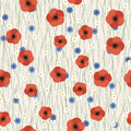 Papier peint Coquelicots des champs, motif coquelicots, bleuets et marguerites