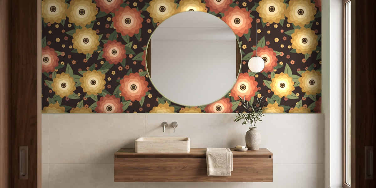 Papier peint Fleurs de nuit – Terracotta dans une salle de bain
