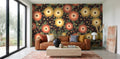 Papier peint Fleurs de nuit – Terracotta dans un salon avec baie vitrée