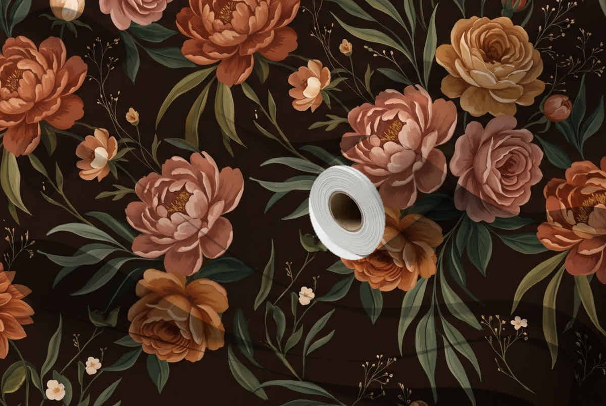 Rouleau de papier peint Fleurs de velours – Chocolat, intissé premium