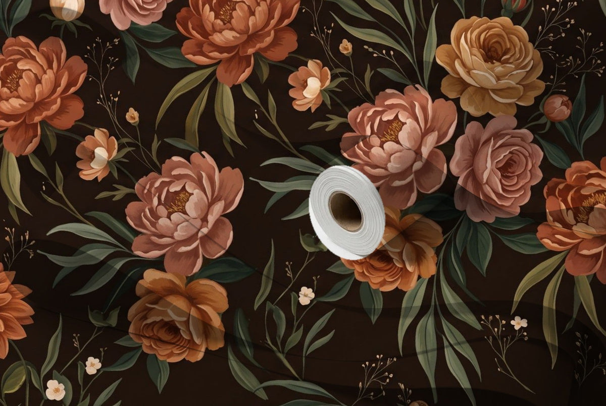 Rouleau de papier peint Fleurs de velours – Chocolat, intissé premium