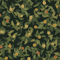 Papier peint Feuillage – Olive sombre, motif feuillage olive et petites fleurs dorées