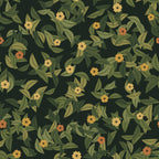 Papier peint Feuillage – Olive sombre, motif feuillage olive et petites fleurs dorées