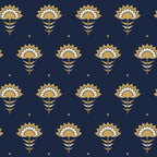 Papier peint Fleurs Art déco – Nuit et or, motif fleurs Art déco or sur fond bleu nuit