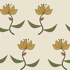 Papier peint Lys Art nouveau – Olive et or, motif lys dorés Art nouveau sur fond ivoire