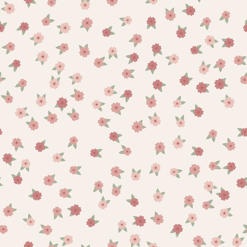Papier peint Petites fleurs – Poudré, motif petites fleurs rose poudré sur fond crème