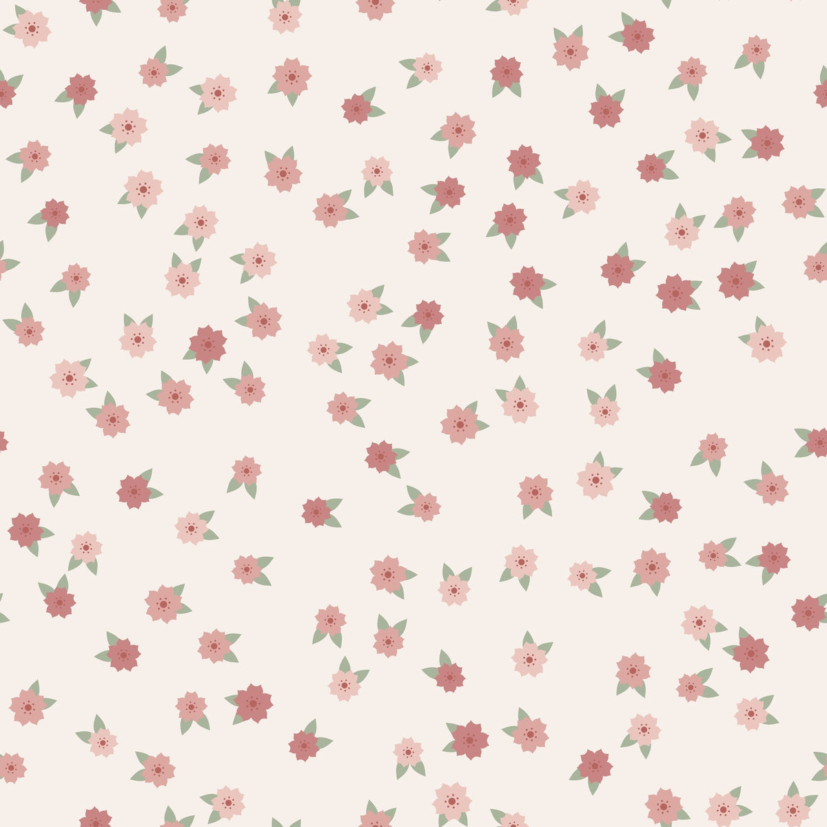 Papier peint Petites fleurs – Poudré, motif petites fleurs rose poudré sur fond crème