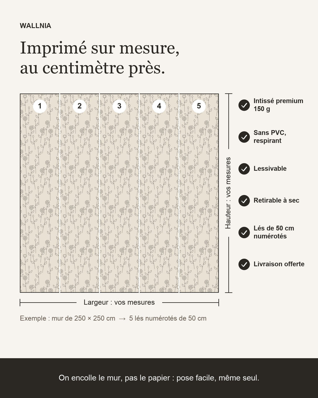 Infographie : papier peint Trait japandi – Lin sur mesure, lés de 50 cm