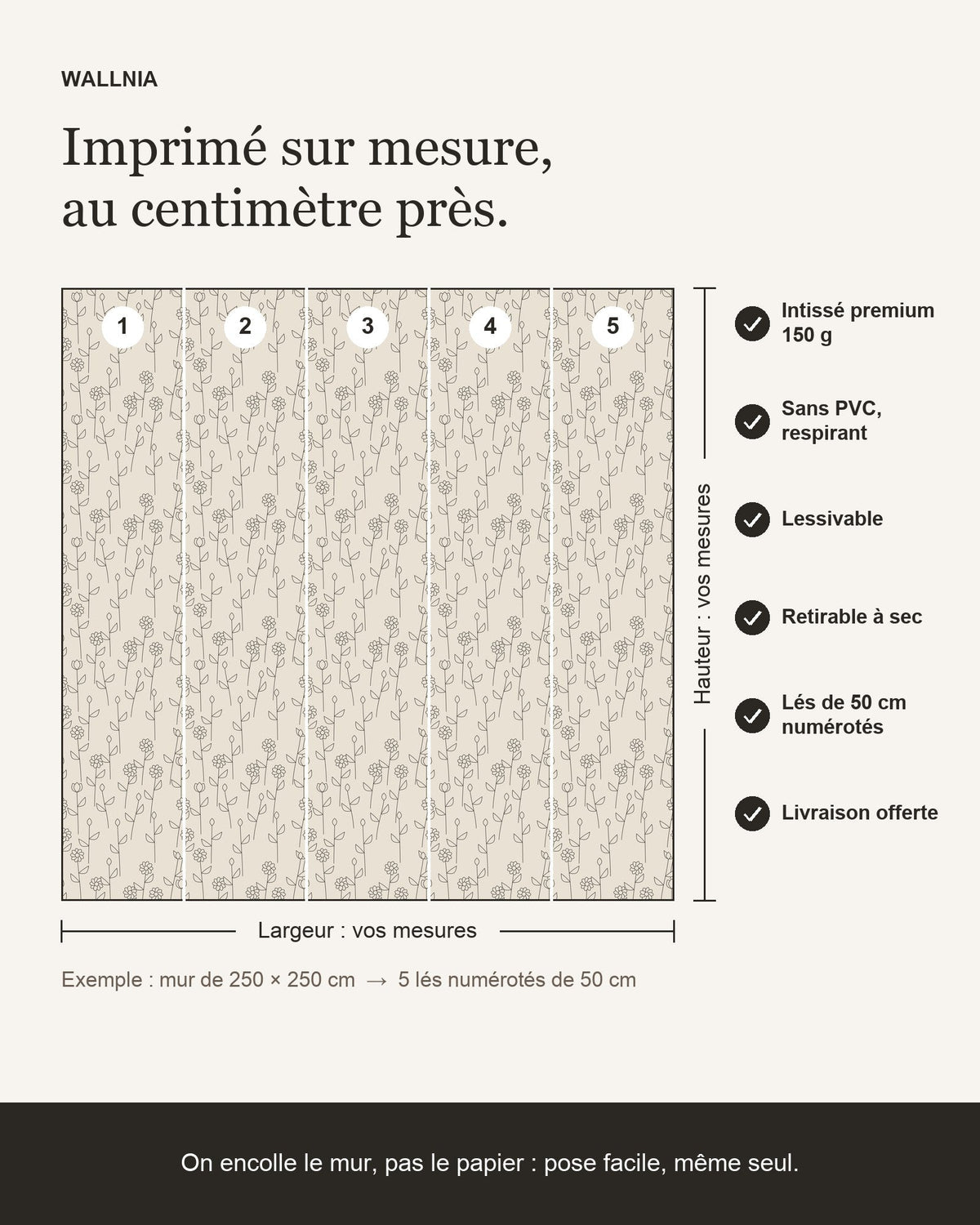 Infographie : papier peint Trait japandi – Lin sur mesure, lés de 50 cm