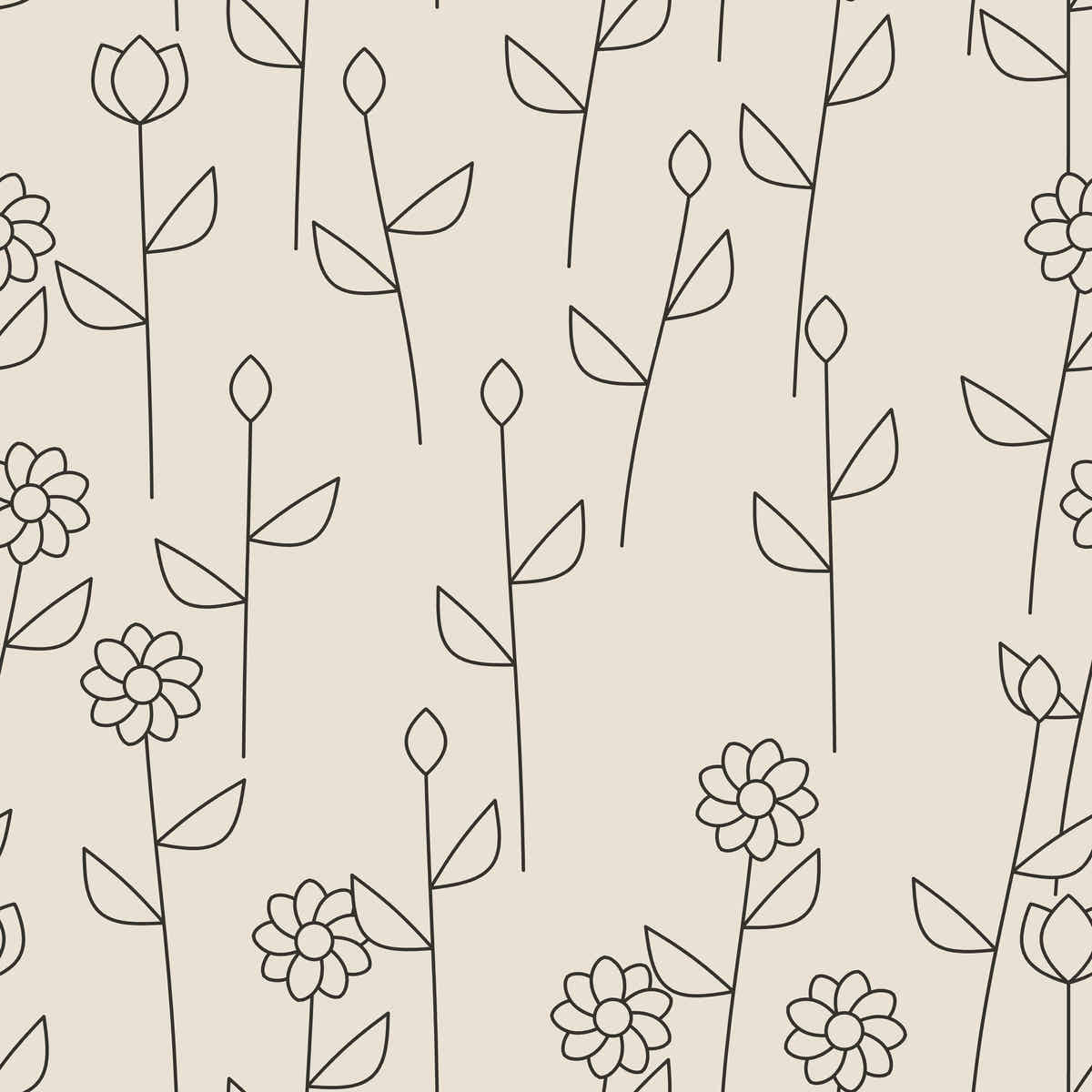 Papier peint Trait japandi – Lin, motif fleurs au trait fin sur fond lin