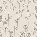 Papier peint Trait japandi – Lin, motif fleurs au trait fin sur fond lin