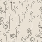 Papier peint Trait japandi – Lin, motif fleurs au trait fin sur fond lin