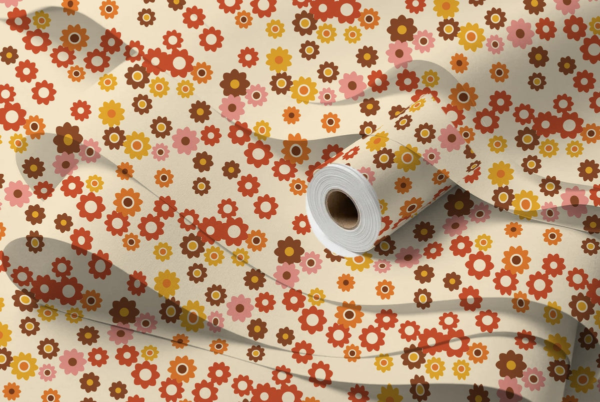 Rouleau de papier peint Flower power 70s, intissé premium