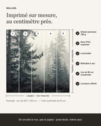 Papier peint Forêt de brume – Pins – infographie de pose