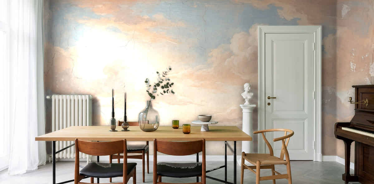 Papier peint Fresque de nuages – Ciel ancien dans une salle à manger de maison de maître