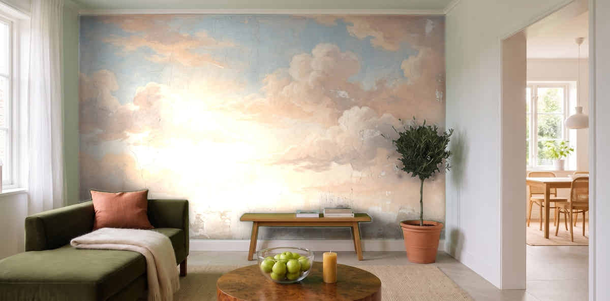 Papier peint Fresque de nuages – Ciel ancien dans un salon lumineux