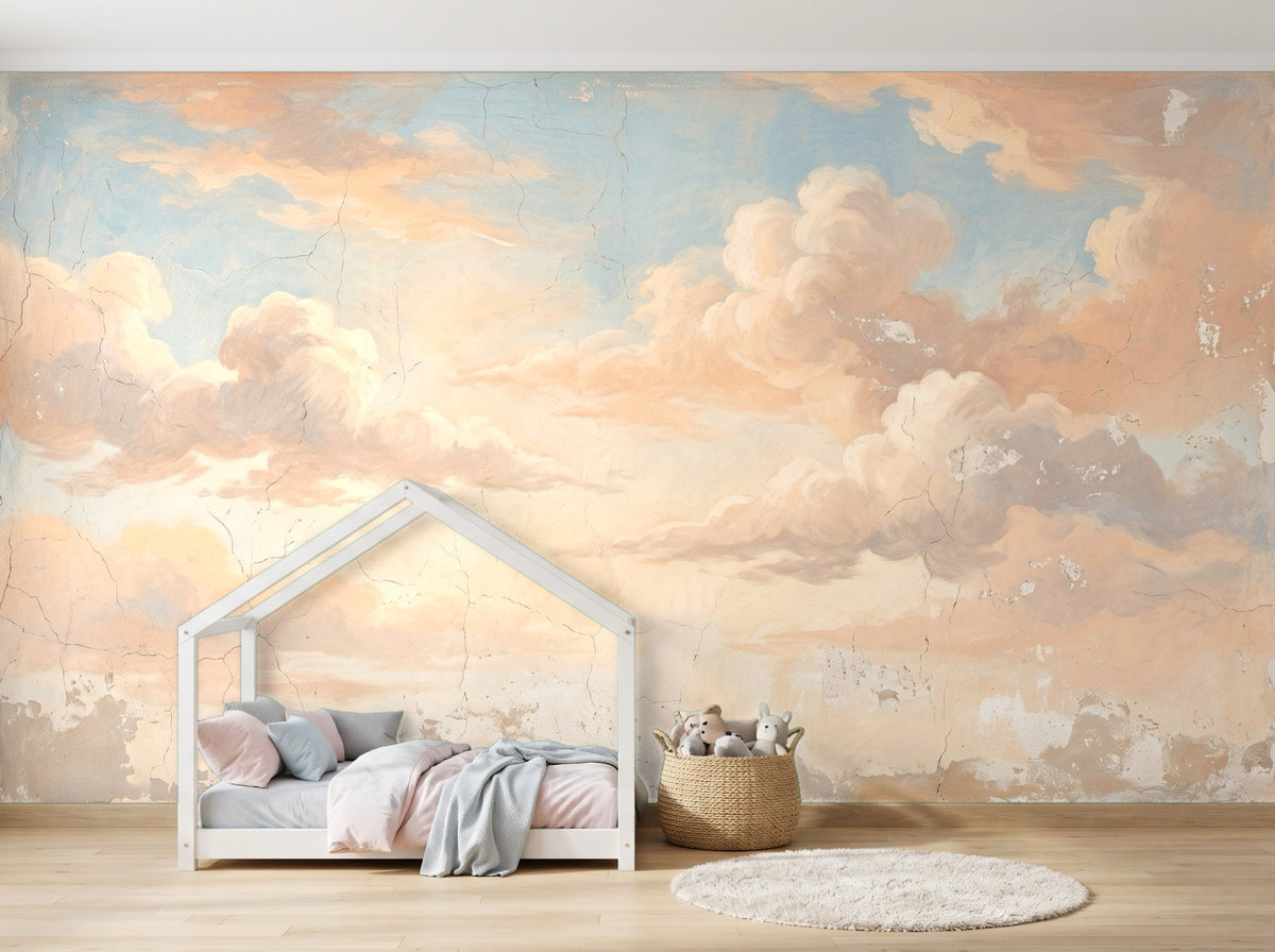 Papier peint Fresque de nuages – Ciel ancien en situation (chambre d’enfant)