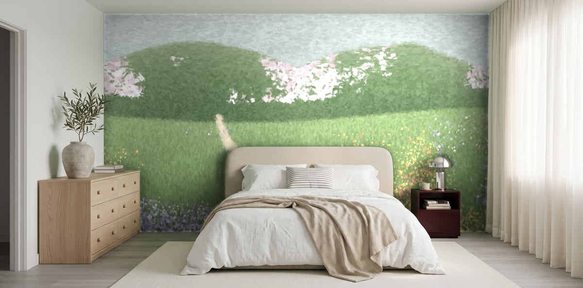 Papier peint Jardin impressionniste dans une chambre japandi