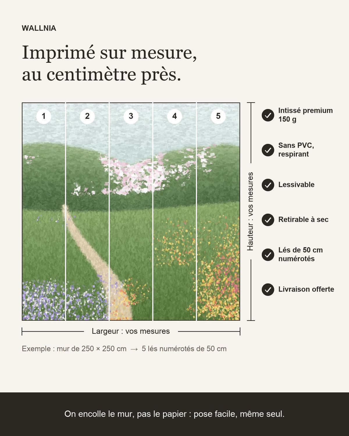 Infographie : papier peint Jardin impressionniste sur mesure, lés de 50 cm